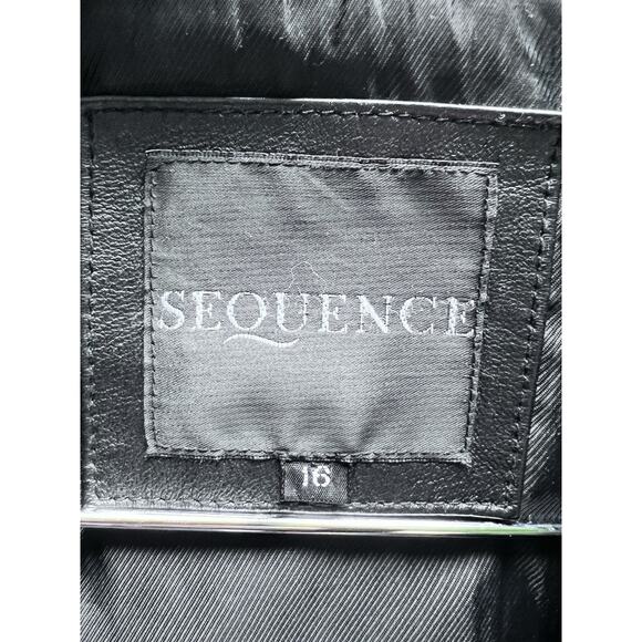 Vintage 90s Y2k Black Soft Leather Coat Cinched Waist Mid Length Sz 16 Faux Fur - Picture 8 of 16